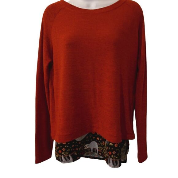 L.A Soul orange sloth slit back layered sweater size S - Picture 3 of 7